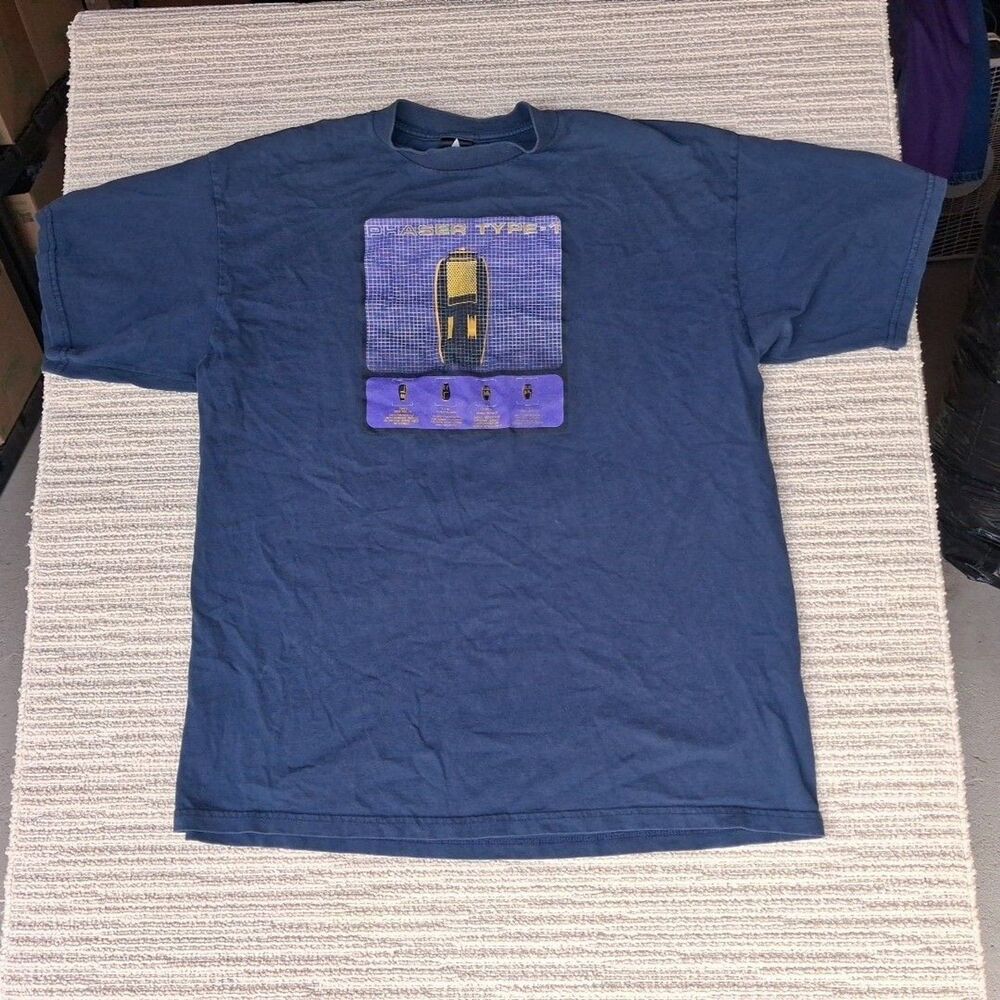 VINTAGE STAR TREK XL BLUE SHIRT LASER TYPE-1 PHASER SCHEMATIC BLUEPRINT GRAPHIC